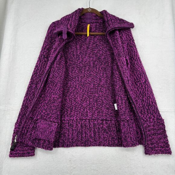 Lole Cardigan Sweater Womens Size M Purple Wool Blend Full Zip Fuzzy Knit - Picture 7 of 14